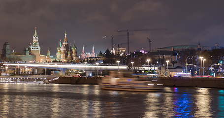 Image showing Sunny summer day moscow river bay kremlin night