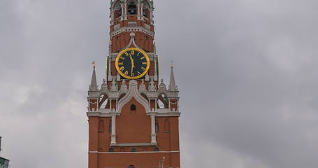 Image showing Moscow Kremlin Main Clock named Kuranti on Spasskaya Tower 12 hours . Red Square.