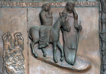 Image showing Flight to Egypt, Door of the basilica of the Annunciation, Nazareth