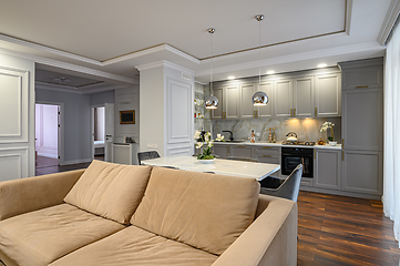 Image showing Gray and white luxury kitchen in modern style