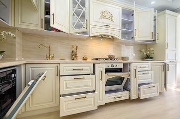 Image showing Beige furniture at kitchen in provence style