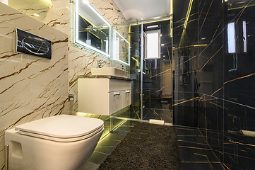 Image showing Spacious bathroom in black and white tones