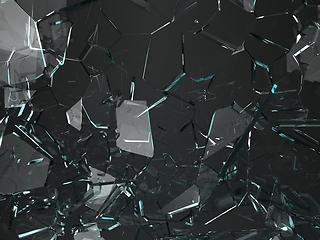 Image showing Pieces of glass broken or cracked on black