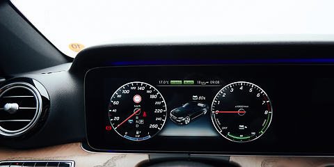 Image showing Close up modern car dashboard. Shallow dof