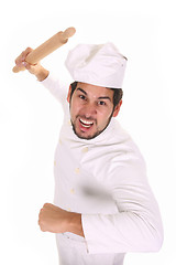 Image showing Mad chef with rolling pin 