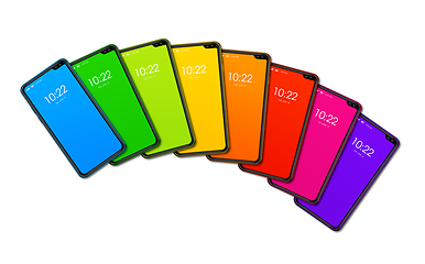 Image showing Rainbow colorful smartphone set isolated on white. 3D render