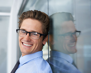 Image showing Smile, face portrait and professional man, business consultant or agent happy for success, career or corporate growth. Happiness, confident person and businessman, lawyer or expert in law firm