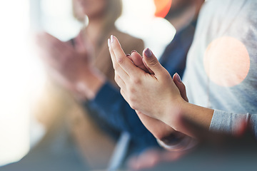 Image showing Applause, support and motivation with hands of business people for success, teamwork and celebration. Wow, winner and target with closeup of audience clapping for goal, seminar and agreement