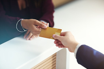 Image showing Credit card payment, finance or customer hands giving store cashier or businessman money in an exchange. B2c shopping service, sales or closeup of people paying in a financial trade deal at retail