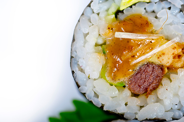 Image showing fresh sushi choice combination assortment selection