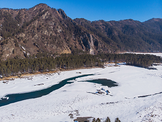 Image showing Aerial view of winter blue lakes