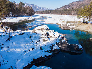 Image showing Aerial view of winter blue lakes