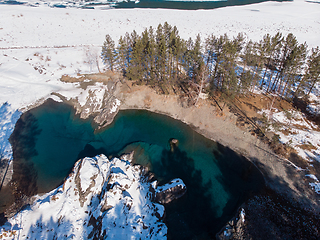 Image showing Aerial view of winter blue lakes