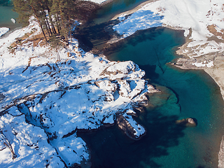 Image showing Aerial view of winter blue lakes