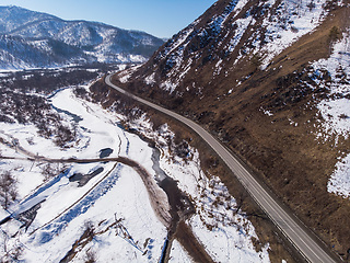 Image showing Aerial view of a winter road