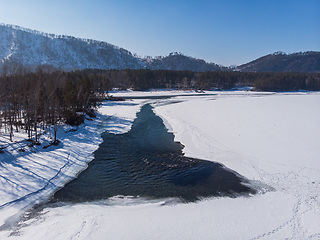 Image showing Aerial view of winter blue lakes