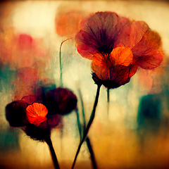 Image showing Beautiful poppy field in bright sunlight. Spring flower backgrou