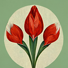 Image showing Watercolor red tulip flowers. Digital vintage styled generated i