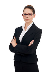 Image showing Professional portrait, arms crossed and woman confidence in legal business work, law firm pride or corporate job career. Justice, studio attorney and female lawyer isolated on white background