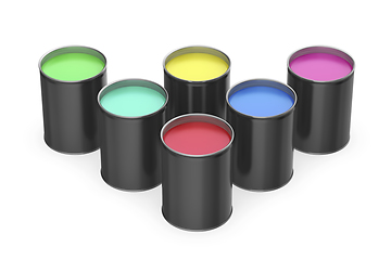 Image showing Paint cans with different colors
