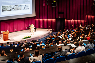 Image showing Woman giving presentation on business conference event.