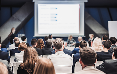 Image showing Round table discussion at business conference event.