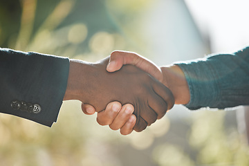 Image showing Thank you, men shaking hands for agreement and networking with a lens flare. Welcoming or partnership. job promotion or deal for business and people together with handshake for greeting or hired