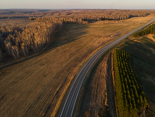 Image showing Aerial view of a summer road