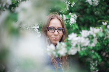 Image showing woman portrait in the garden of apple