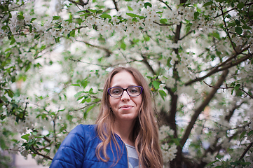 Image showing woman portrait in the garden of apple