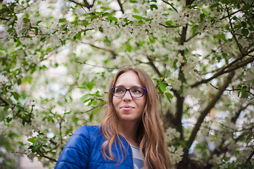 Image showing woman portrait in the garden of apple