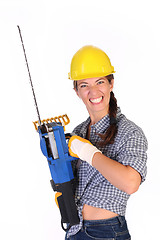 Image showing Mad woman with chainsaw