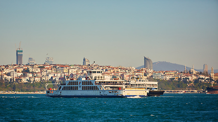 Image showing Istanbul, Turkey - 1 April, 2017: Passenger ship crossing Bosporus