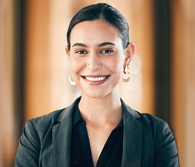 Image showing Portrait, smile and business with woman, career and professional with confidence, startup and executive. Face, female person and employee with happiness, agent and corporate with consultant and joy