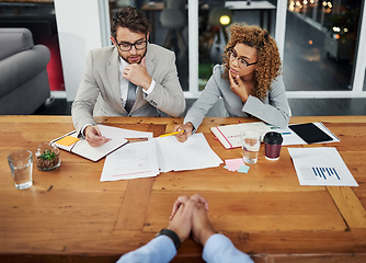 Image showing Business, recruitment and planning with employee for collaboration and commitment in a meeting. Professional, interview and discussion for hiring staff with teamwork and hr management at the office.