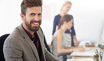 Image showing Portrait, happy and business man, accountant or auditor in company office. Face, entrepreneur and accounting professional with pride for career, corporate job or success mindset for coworking at work