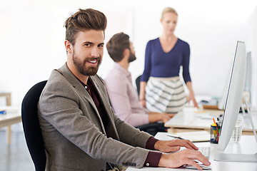 Image showing Happy, portrait and business man, accountant or auditor in company office. Face, entrepreneur and accounting professional with pride for career, corporate job or success mindset for coworking at work