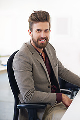 Image showing Happy, portrait and business man, accountant or auditor in company office. Face, entrepreneur and accounting professional from Canada with pride for career, corporate job and success mindset at work.