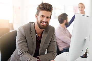 Image showing Portrait, smile and business man, auditor or accountant in company office. Face, entrepreneur and accounting professional with pride for career, corporate job or success mindset for coworking at work