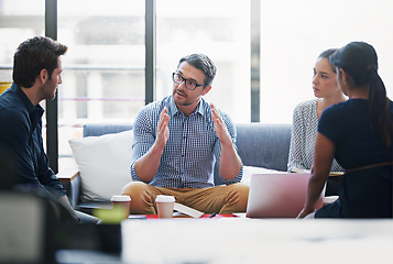 Image showing Planning, training and mentor with business people in meeting for strategy, project management or creative. Entrepreneur, brainstorming and teamwork with employees in startup for design collaboration