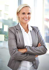 Image showing Corporate, smile and portrait of business woman executive confident in working for a company or agency. Success, goals and professional mature person or employee arms crossed happy for development