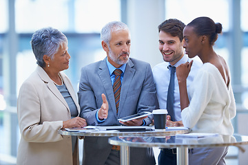 Image showing Ceo, teamwork and leadership with business people in meeting for coaching, mentor and strategy. Corporate, planning and project management with employees in office for boss, training and director