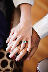 Image showing Closeup, holding hands and senior couple with love, empathy and comfort with support, solidarity and help. Zoom, hand and old woman and elderly man with care, bonding and grief with loss and trust