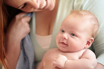 Image showing Woman, baby and bonding with love and growth, development and early childhood, family and care. Young mother, newborn and parenting, happiness and childcare with motherhood, infant and cute kid