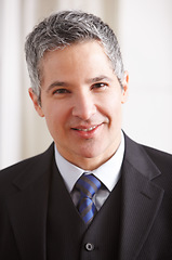 Image showing Happy, mature businessman and portrait at work for a corporate job or management salesman. Smile, suit and a headshot of an expert executive manager, ceo or advisor of a sales company in an office