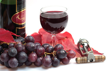 Image showing Red wine and wine bottle