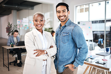 Image showing Agency, about us and portrait of employees happy for startup financial growth or development in an office . Smile, teamwork and business people or professional team in collaboration for a company