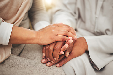 Image showing Holding hands closeup, support and empathy, care and love, solidarity and trust with couple in relationship. Help, comfort and bonding with commitment, people together in partnership and marriage