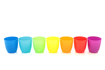 Image showing Rainbow Colored Drinking Cups Minimal Composition