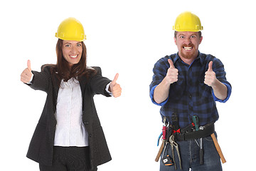 Image showing businesswoman and construction worker